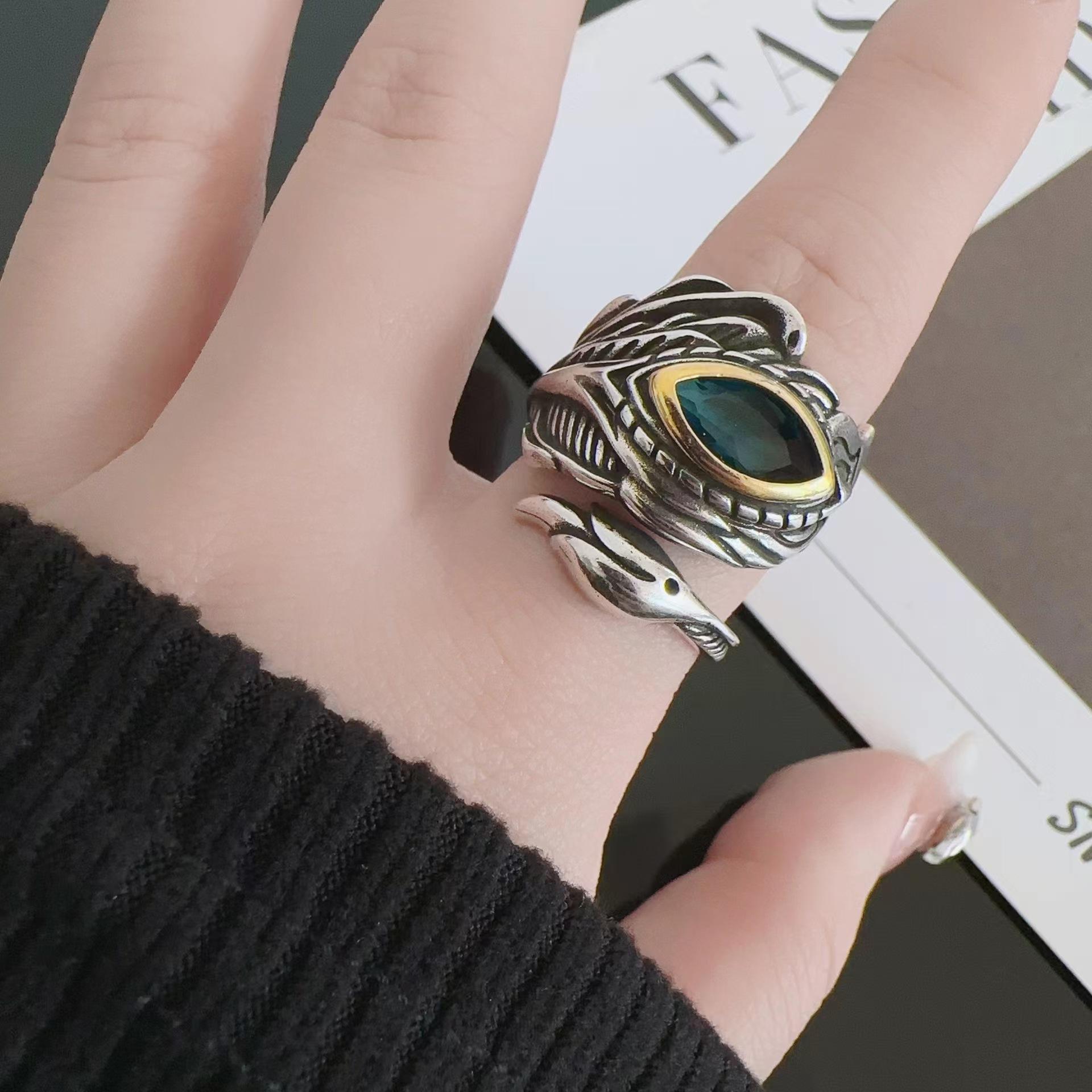 

Кільце з пір ям птаха Дапенг для чоловіків, модний, з топазом, цирконом, ретро, владне, сучасне, панк, регульоване кільце one size(US size 6-13)