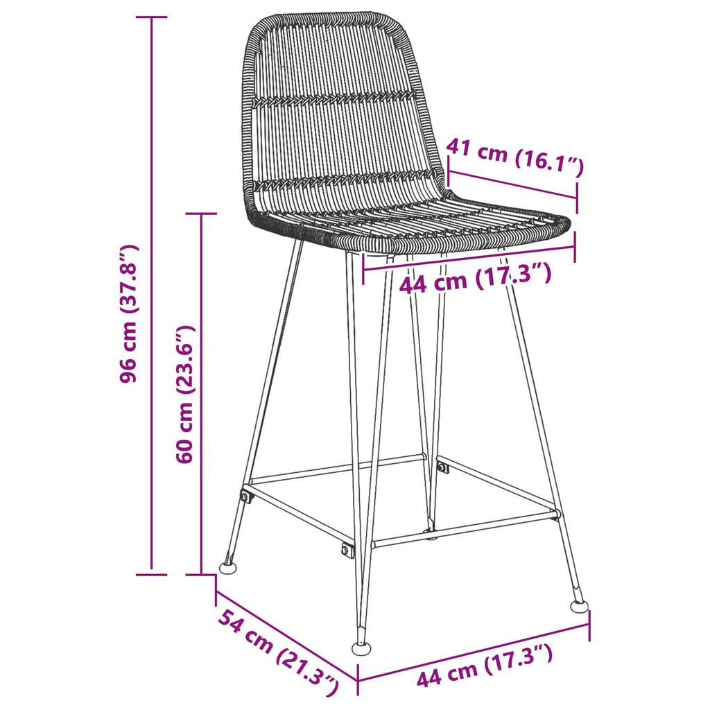 Bar Stool Set of 2 Natural 44 X 54 X 96 Cm Rattan and Steel