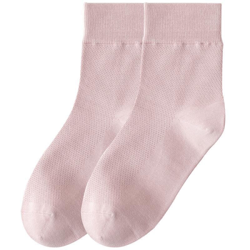 Women's Summer Thin Cotton Pure Color Mesh Breathable Boneless Sweat Absorbable Tube Socks