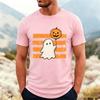 Unisexs Crew Neck T Shirt Cute Ghost Holding Pumpkin Balloon Graphic Tee Halloween Casual Short Sleeve Tops For Holiday Party Wear
