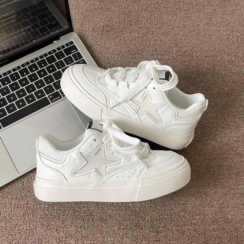 Retro platform white shoes women's spring and summer new round head casual lace-up board shoes women's tide