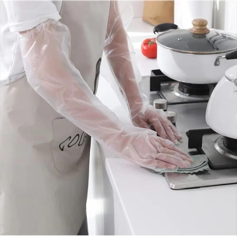 Transparent Disposable Hand Sleeves Non-Slip Cleaning Long Gloves Disposable Gloves for Kitchen