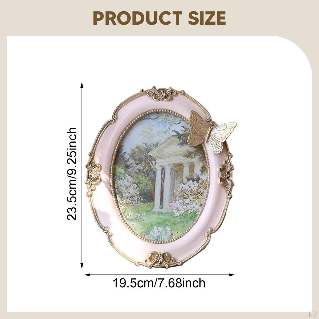 Oval Vintage Photo Frame Card Holder Desktop Resin Picture Hanging or Tabletop Display for Living