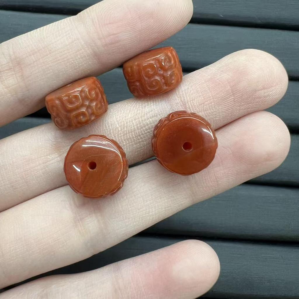 Red Agate Nan Hong Lion & Nine-Tailed Fox Beads for DIY Bracelets