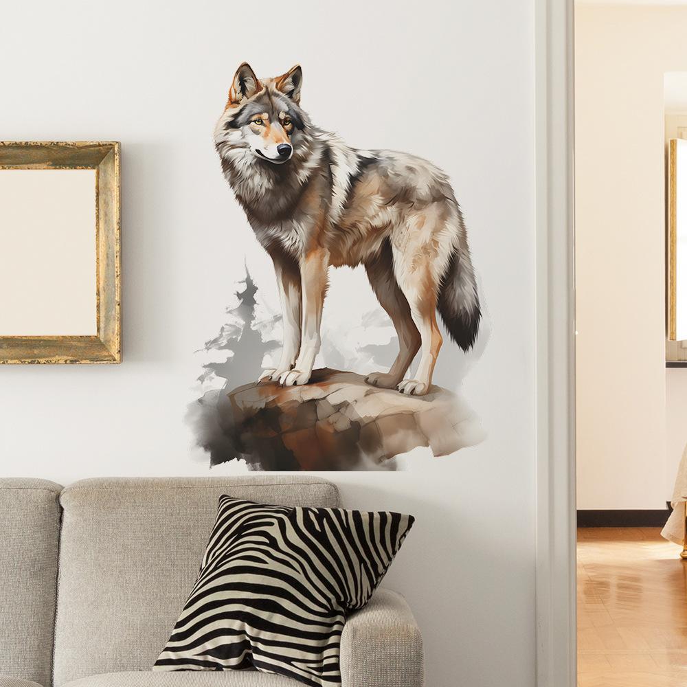 Hand-Painted Majestic Wolf King Wall Sticker Self-Adhesive for Bedroom Living Room Entrance Background Wall Decoration