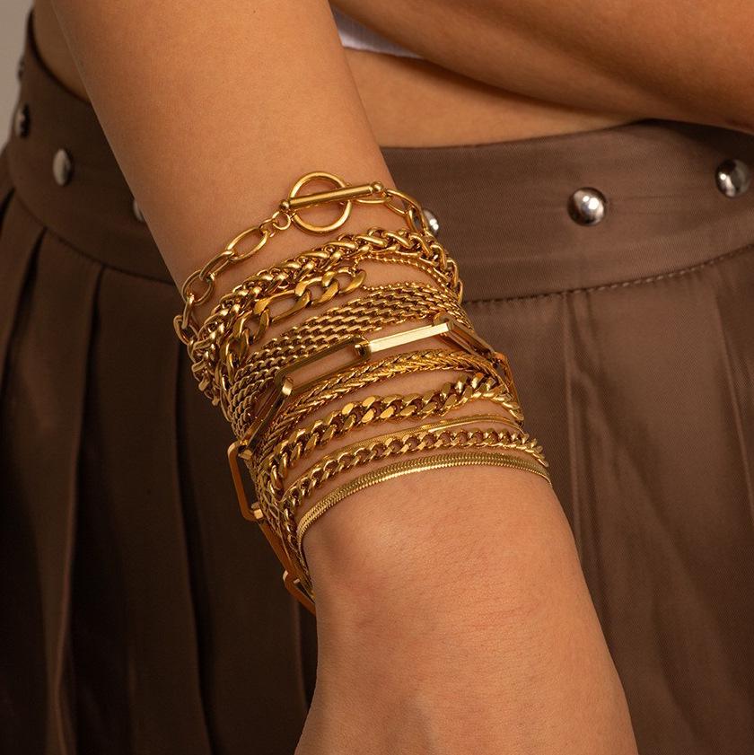 Jieding European & American Style Women's Stainless Steel Zircon Bracelet, Real Gold Plated. 