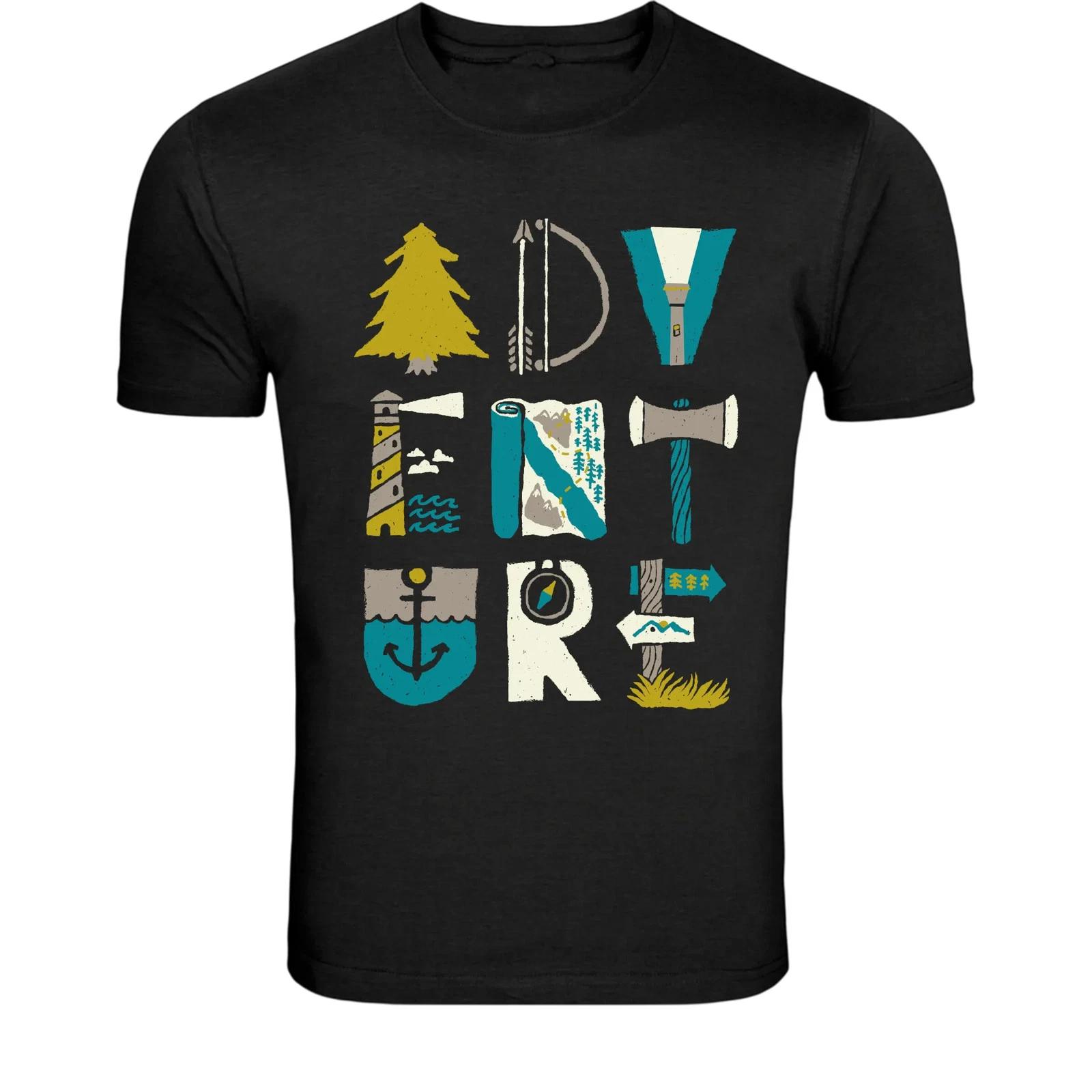 Adventure Outdoor Icons T-Shirt - Nature Camping Travel Graphic XL