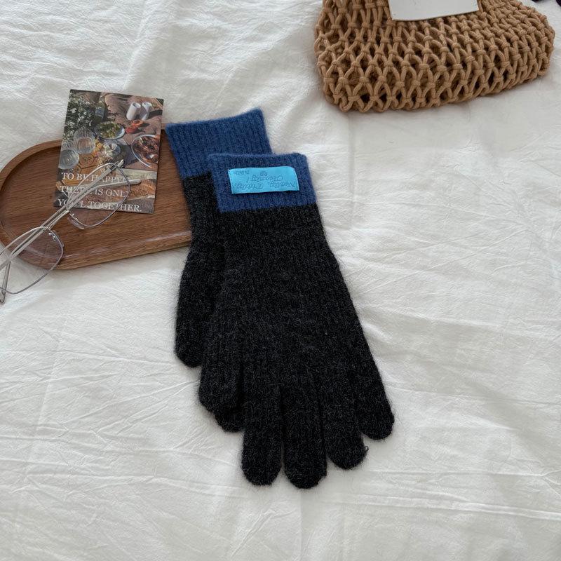 Women's Long Color Block Cable Knit Gloves for Autumn/Winter - Warm, Cold-Proof, Thickened Cycling Hand Protection