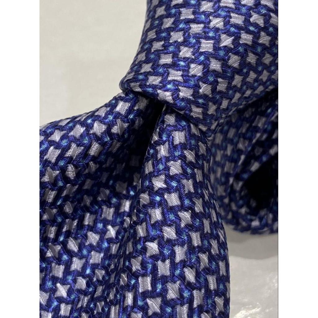 Used Brioni New unused tie 100% silk Made in Italy Genuine business Blue Fine pattern Jacquard Thin