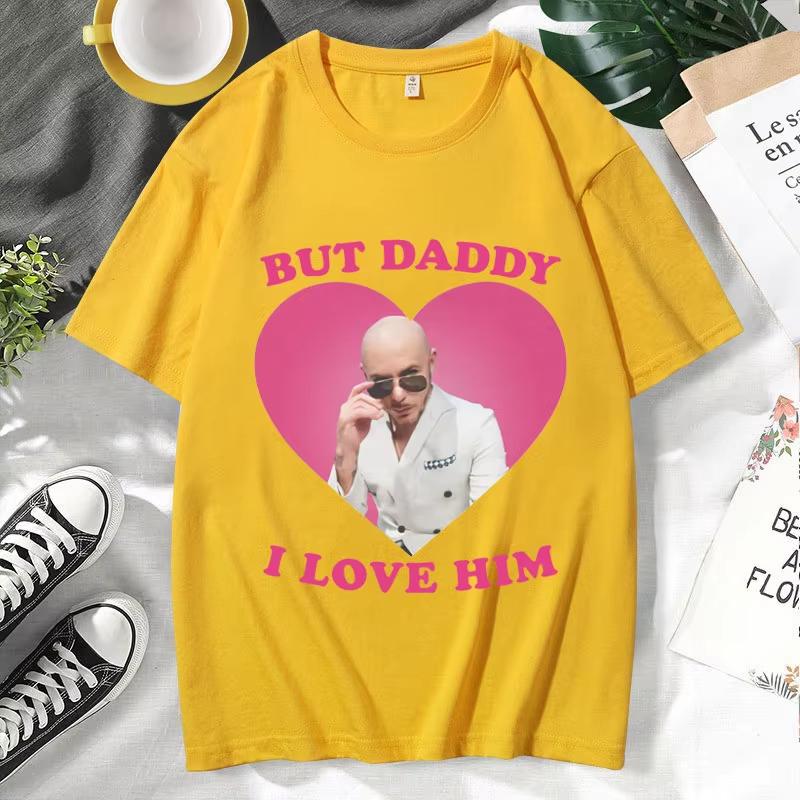 Lustiges I Love Him Mr Pitbull Worldwide Bedrucktes T-Shirt Herren Lässig Vintage Baumwolle Kurzarm Gothic Übergroße T-Shirts Männlich