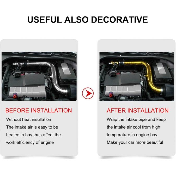 Sporacingrts 2" X 29.5 Feet (9M) Gold Adhesive Heat Shield ReflectiveTape Wrap Roll Compatible With Car Intake Pipe, Engine Bay Etc.