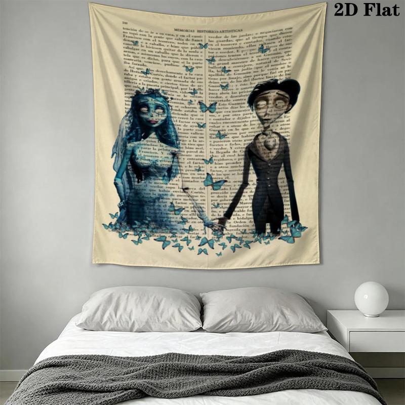 Corpse Bride anime Wall Tapestry Aesthetic Wall Hanging Printed Fabric Blanket Decorative Tapestries for Bedroom Living Room Home Decor