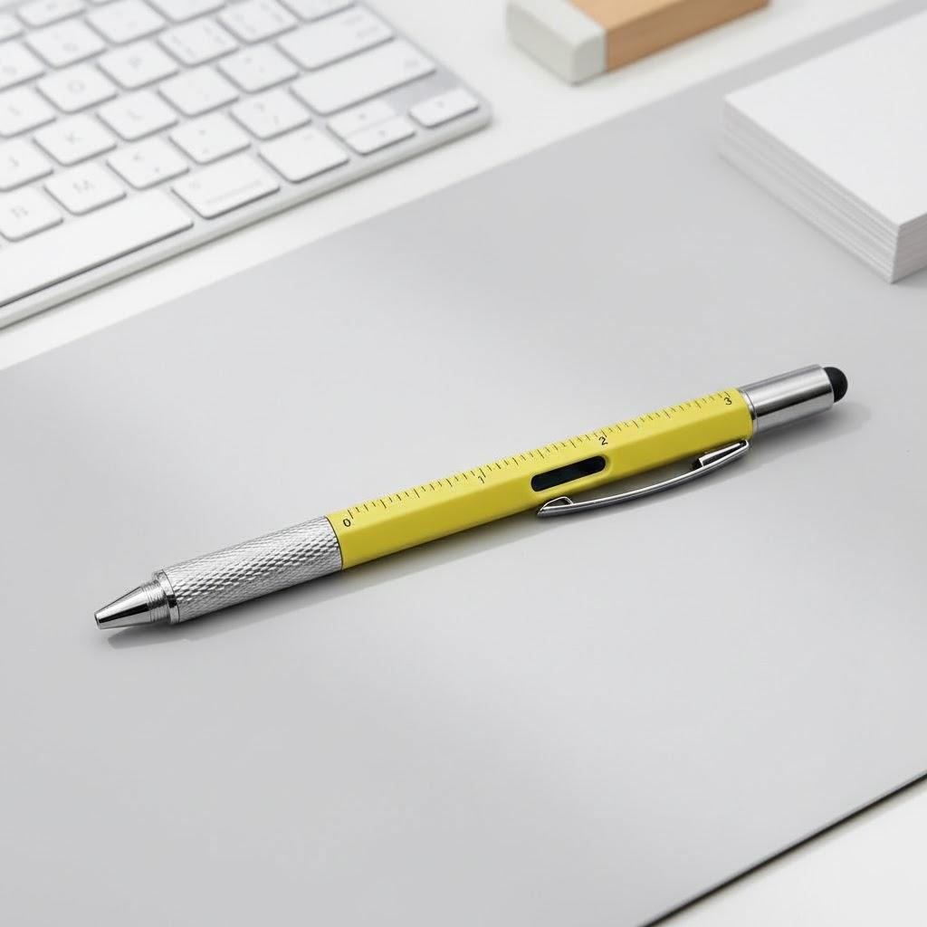 

Portable Multifunctional Ballpoint Pen Ruler Stylus Screwdriver Level Writing Tool Office School жовтий