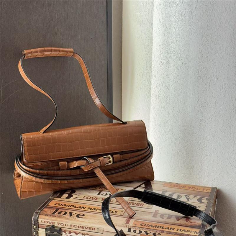 

2026 New Women s Crocodile Pattern Handbag Black PU Leather Top Handle Crossbody Bag Luxury Gold Buckle Underarm Shoulder Bag коричневий