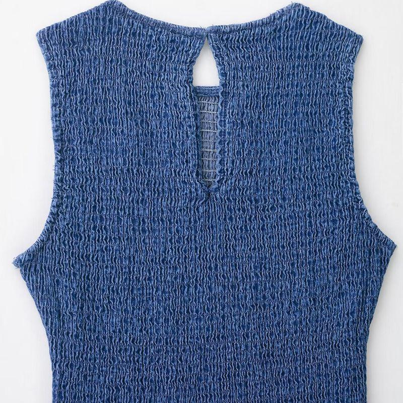 Kaslead New Women Clothes Western Style Fashion Simple Sleeveless Honeycomb Grid Short Dress 4365280