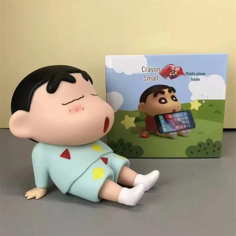 Crayon Shin-chan Desktop Phone Holder Figure - Cartoon Ornament Gift for Lazy Person or Live Streaming