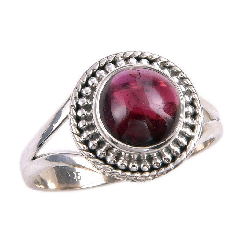 Natural Garnet Gemstone 925 Solid Sterling Silver Jewelry Ring Size 7.5 e5Q41