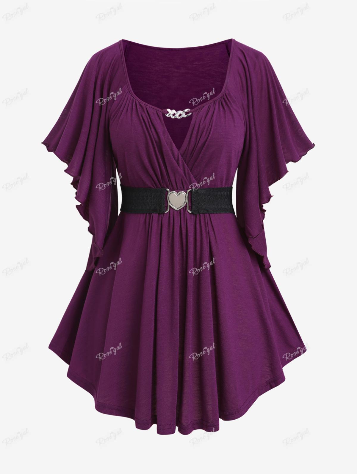 

Топ Rosegal размера плюс с цепочкой и поясом, рукавами-бабочками