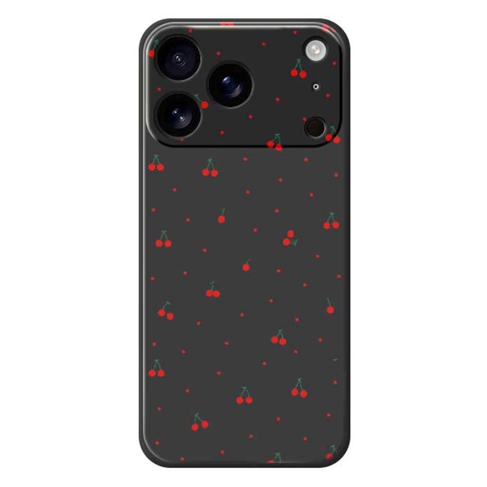For iPhone 17 Pro Max Case Red Cherry Pattern Printing Straight Edge TPU Phone Back Cover