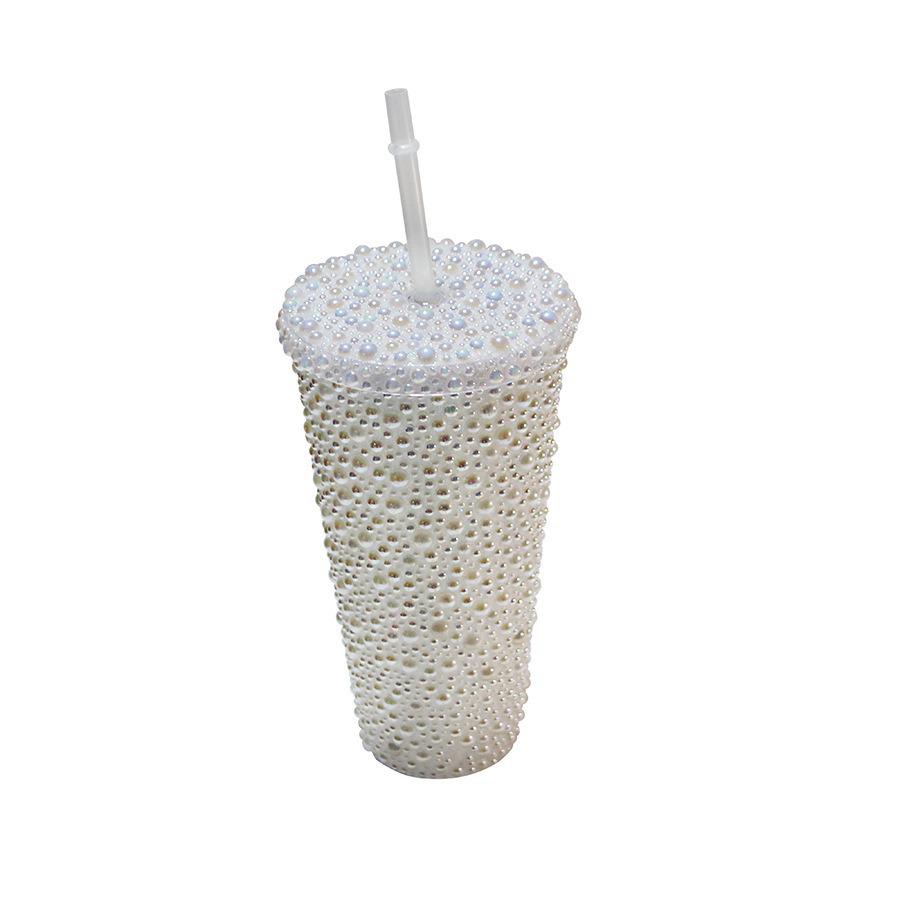 Rhinestone Cold Brew Coffee Cup: Double-Layered PS Straw Cup, Large Capacity, Perfect Gift for Women/Girls