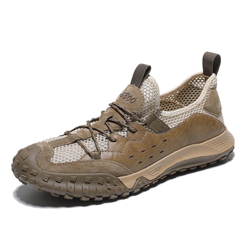 Summer new Korean version hollow mesh shoes men's breathable pigskin outdoor casual shoes men's lace-up mesh shoes