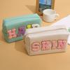 Chenille Letter PU Leather Waterproof Toiletry Bag with Zipper Portable Skin Makeup Pouch Large Capacity Cosmetic Bag for Women