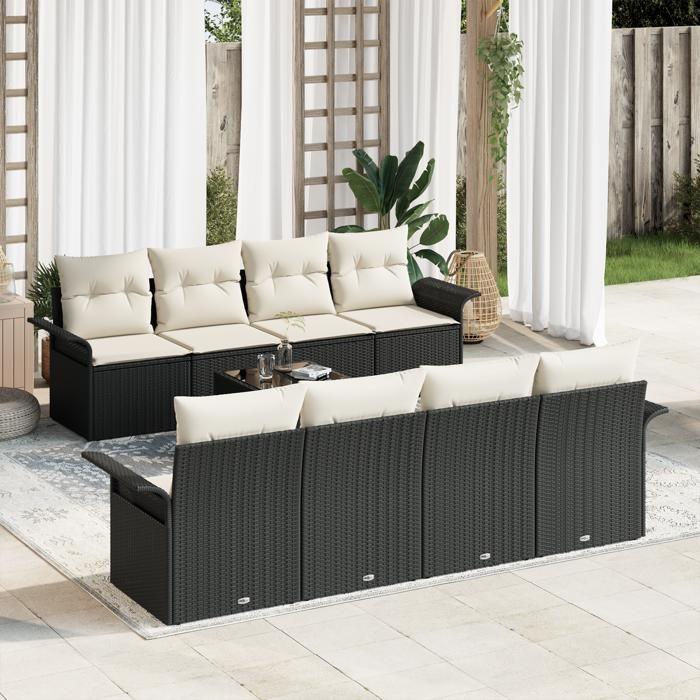 VidaXL Ensemble de canapés de jardin 9 pièces avec coussins en poly rattan noir 3345287