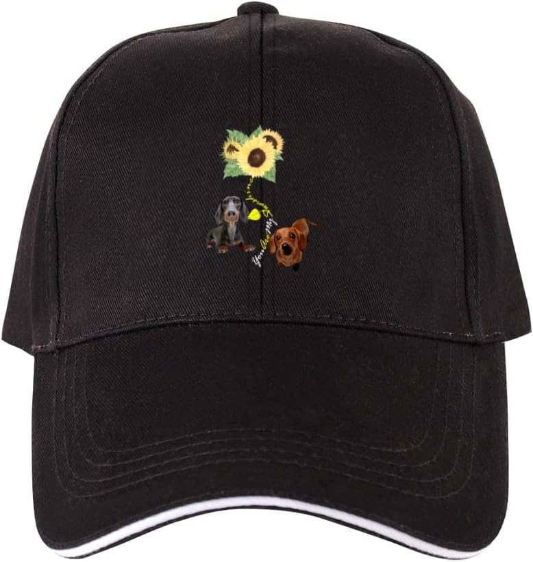 Dachshund Sunflower You Are My Sunshine Baseball Cap Polyester Adjustable Summer Outdoor Adult Cap