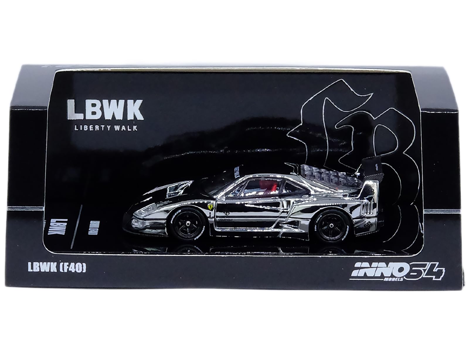 

Inno Models LBWK (Liberty Walk) F40 Chrome Silver 1/64 Diecast Model Car IN64-LBWKF40-CHS