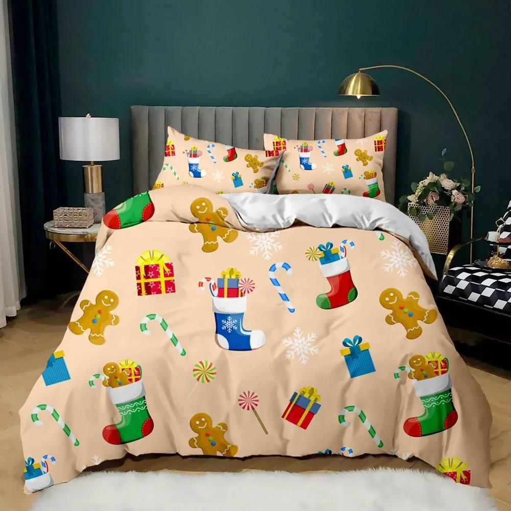 Jul Påslakanset Jultomten Ren Tryckt Sängklädesset God Jul Jul Polyester Täcke Set Mjuka Sängkläder