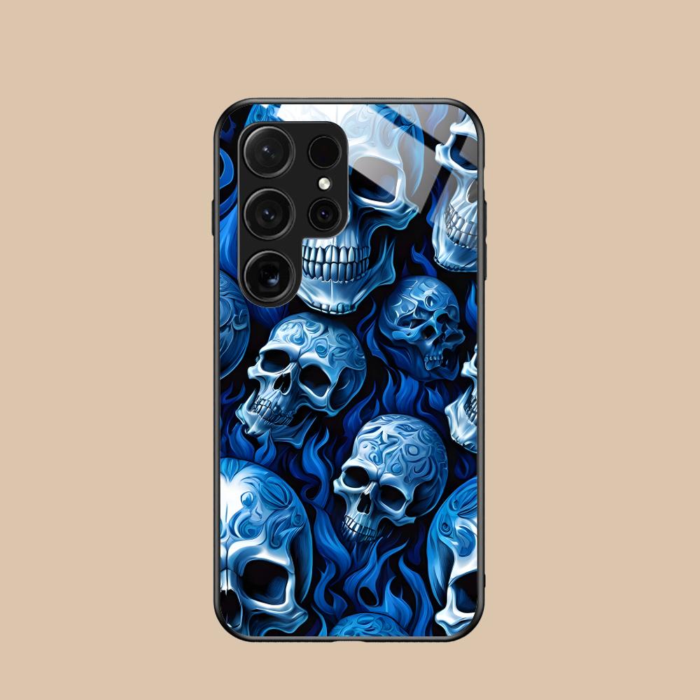 Silberne Totenkopf Glas Handyhülle für Samsung Galaxy S26 S25 S24 S23 S22 S21 S20 Note20 Plus FE Ultra Bunte Abdeckung