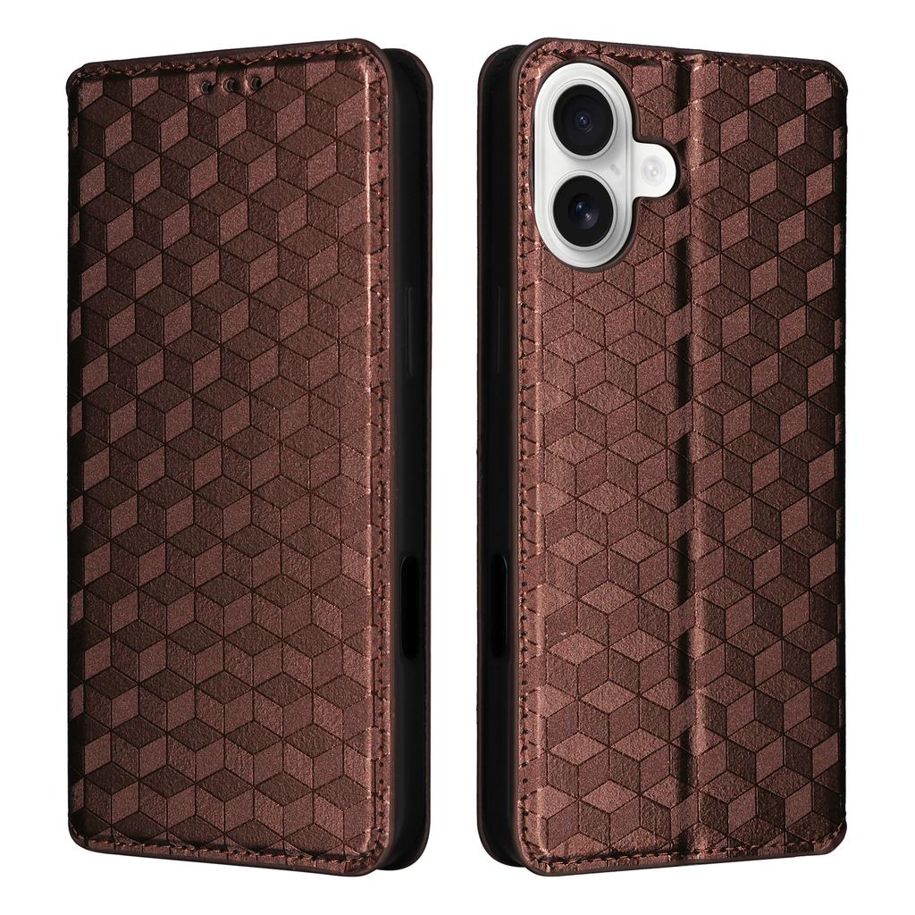 For iPhone 16 Wallet Case Rhombus Imprinted Leather Phone Cover