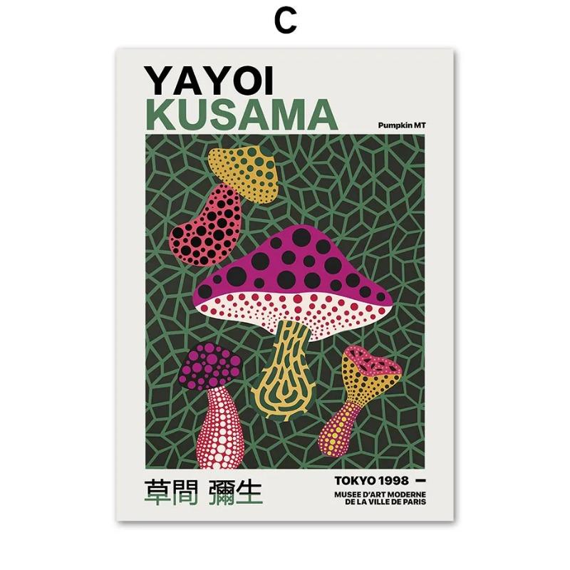 Nordic Retro Abstract Pumpkin Mushroom Flowers Yayoi Kusama Posters Wall Art Canvas Painting Wall Pictures for Living Room Decor