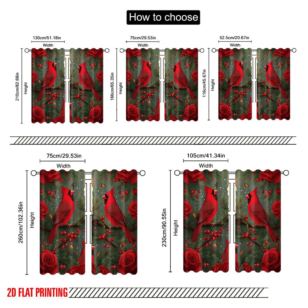 2pcs,2D Plane Printing Creative Curtains Cardinal Bird Christmas Winter Red (2) Versatile Durable Polyester (without Rod)