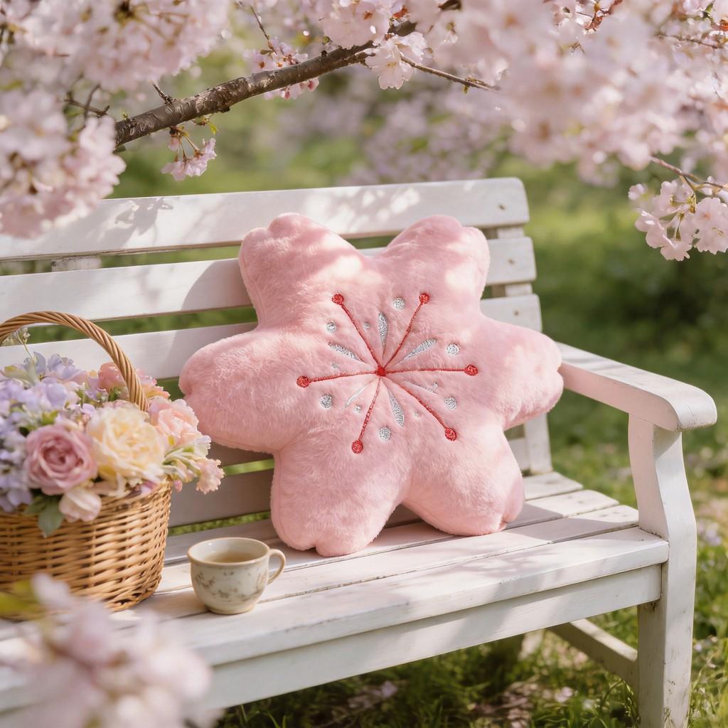 Pink Cherry Blossom Seat Cushion With Doublesided Embroidery For Sofa And Office Decor