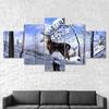 Deer Animal Winter Wildlife Landscape 5 Piece Canvas Wall Art Multi Panel Print Modern Poster Home Decor Picture Gift For Him For Her