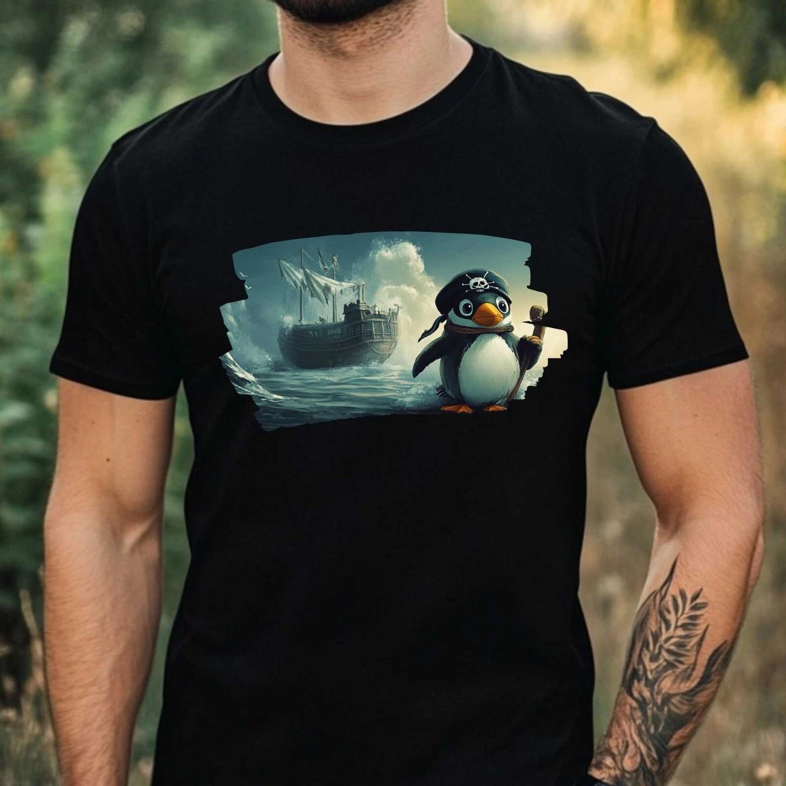 T-Shirt Herren Piraten Pinguin Motiv Baumwolle Größe XS bis 5XL XL