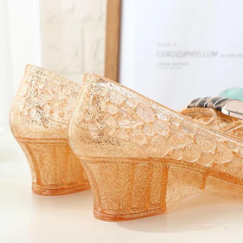 New Transparent 4 cm Heel Sandals Women's Summer Jelly Shoes Slip On Sandal Queens Princess Dress Up Shoes Woman Clear Sandals
