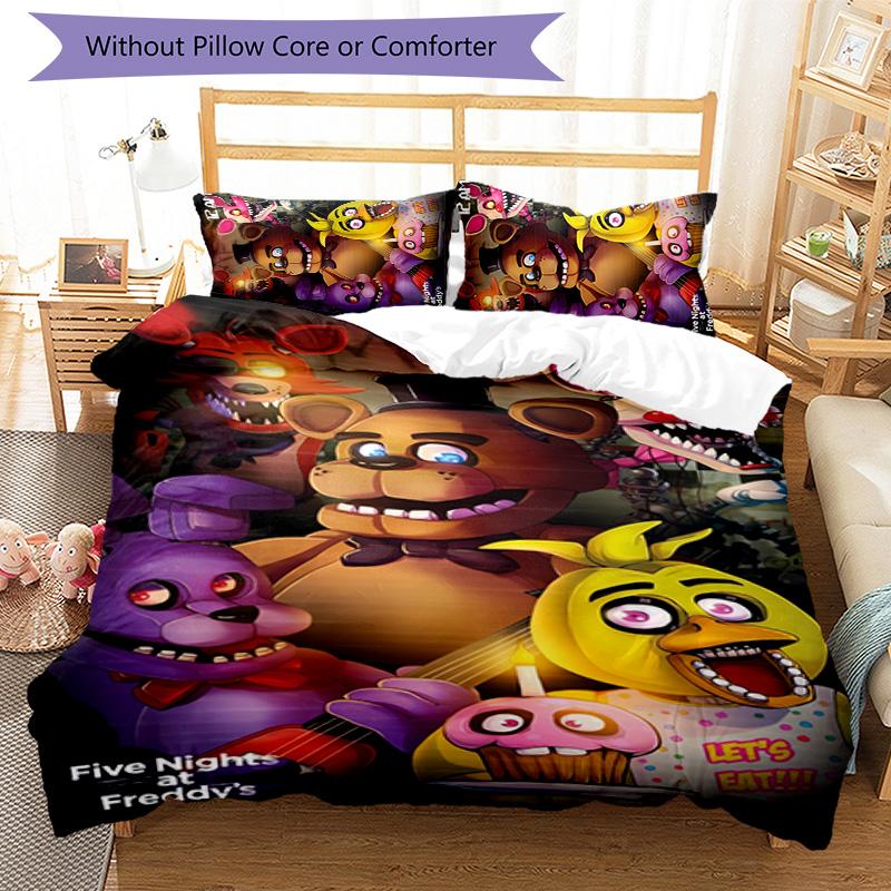 Freddy Bear 3pcs Bedding Set Duvet Cover Closure Includes 1 Duvet Cover & 2 Pillowcases for All Seasons Bedroom Home Dorm Decor