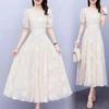 Floral Short Sleeve Dress for Women - Korean Style Waist-Cinched Slimming Skirt