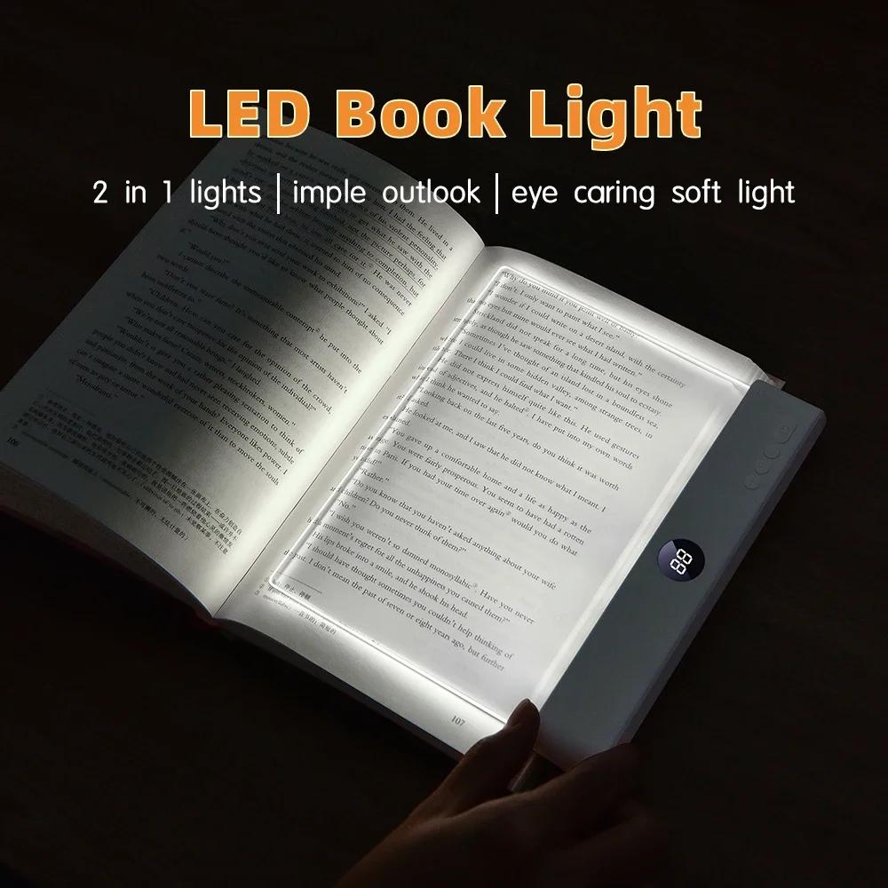 Luz de Leitura LED para Livro, Luz de Leitura LED Dimmable 3 Cores Lâmpada Plana para Livro para Leitura, Luz Recarregável de Página Inteira, Luz Marcador