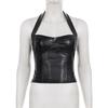 Sexy Street Style Leder-Neckholder-Top - Einfarbig, Tief ausgeschnitten Trendige Kleidung