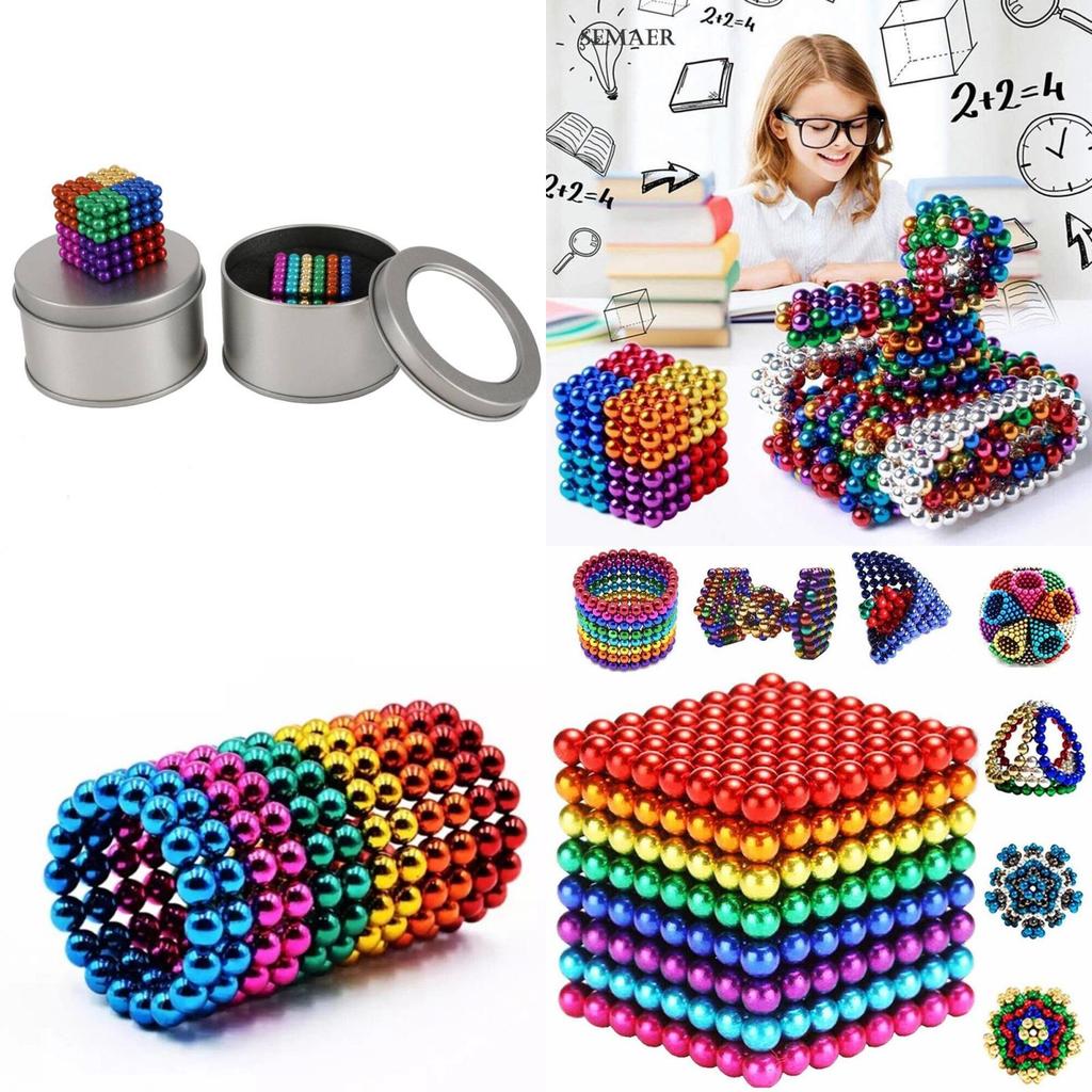 216 Boules Magnétiques Colorées 5mm Jouet Puzzle Éducatif Aimants