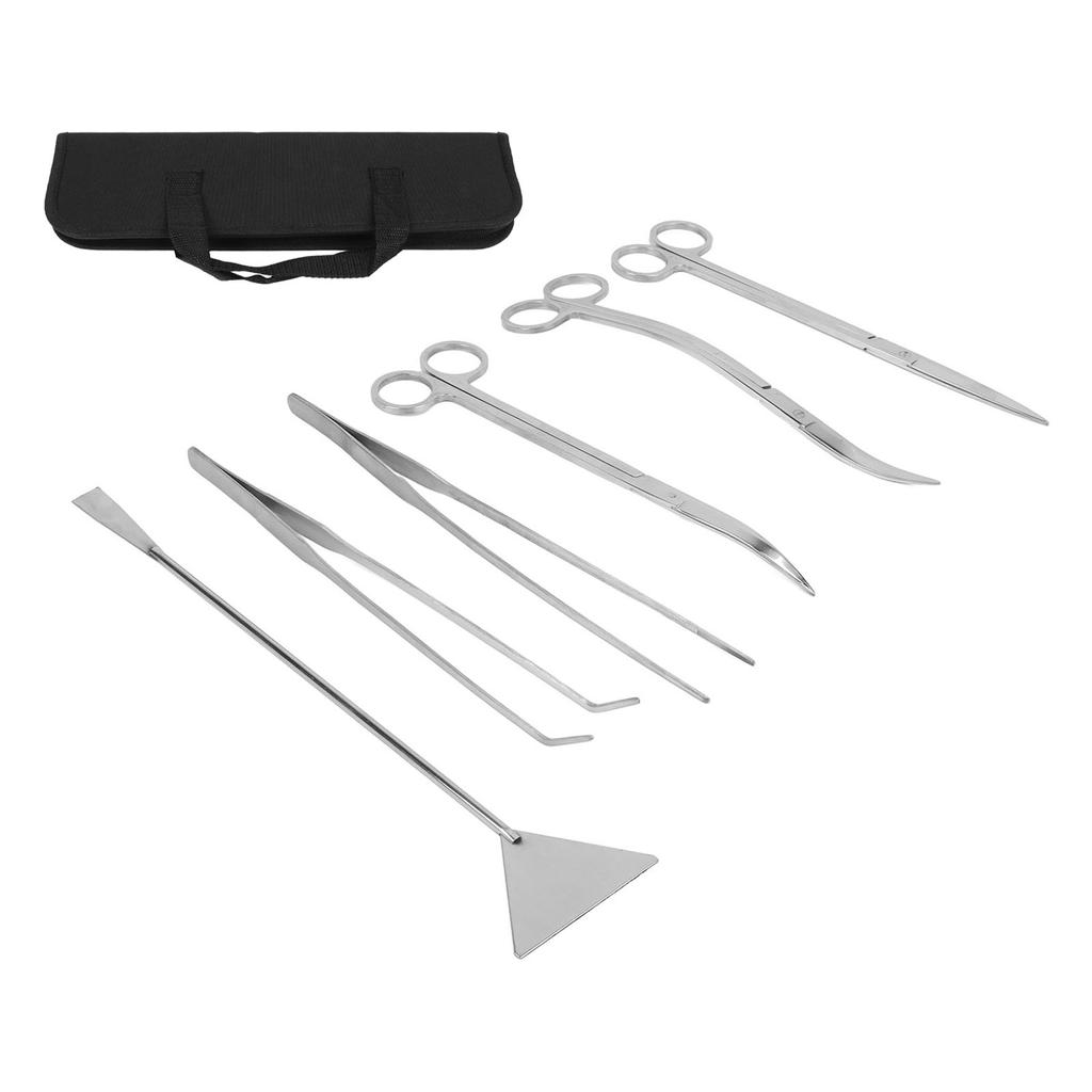 Aquarium Tools Kit Stainless Steel Scissor Tweezer Spatula Terrarium Tools Set with Storage Bag for