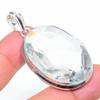 Lab Created White Topaz Pendant 1.9" Silver Tone Oval Cut Gemstone Jewelry Gifts