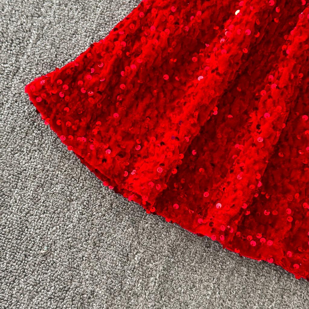 Sexy červené flitrové košilkové šaty Dámské Jednobarevné Výstřih do V Bez rukávů Špičkové společenské šaty Bodycon Zadek Rybí ocas Vestidos