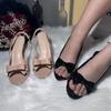 Elegant Nude Thin Heel Sandals Women Summer Bow Round Toe Sexy Strappy Comfortable High Heel Shoes