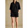 Women's Loose Tracksuit Half Zip Short Sleeve Sweatshirt Drawstring Waist Shorts