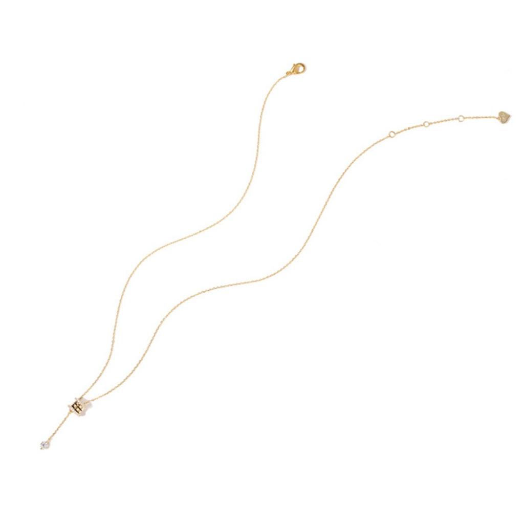 Elegant Barrel Pendant Lariat Necklace Sparkling Accent Stone Minimalist Adjustable Jewelry for Women