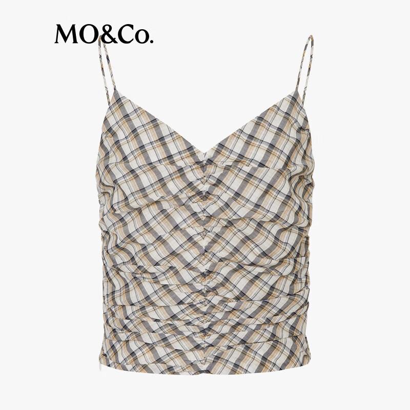 MO&Co. Tencel Blend Cropped V-Neck Plaid Camisole